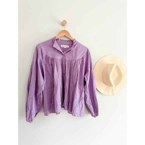 Emerson Fry India Collection | Emmaline Blouse Lavendula Gold Dot Lurex | Sz M - Picture 2 of 9